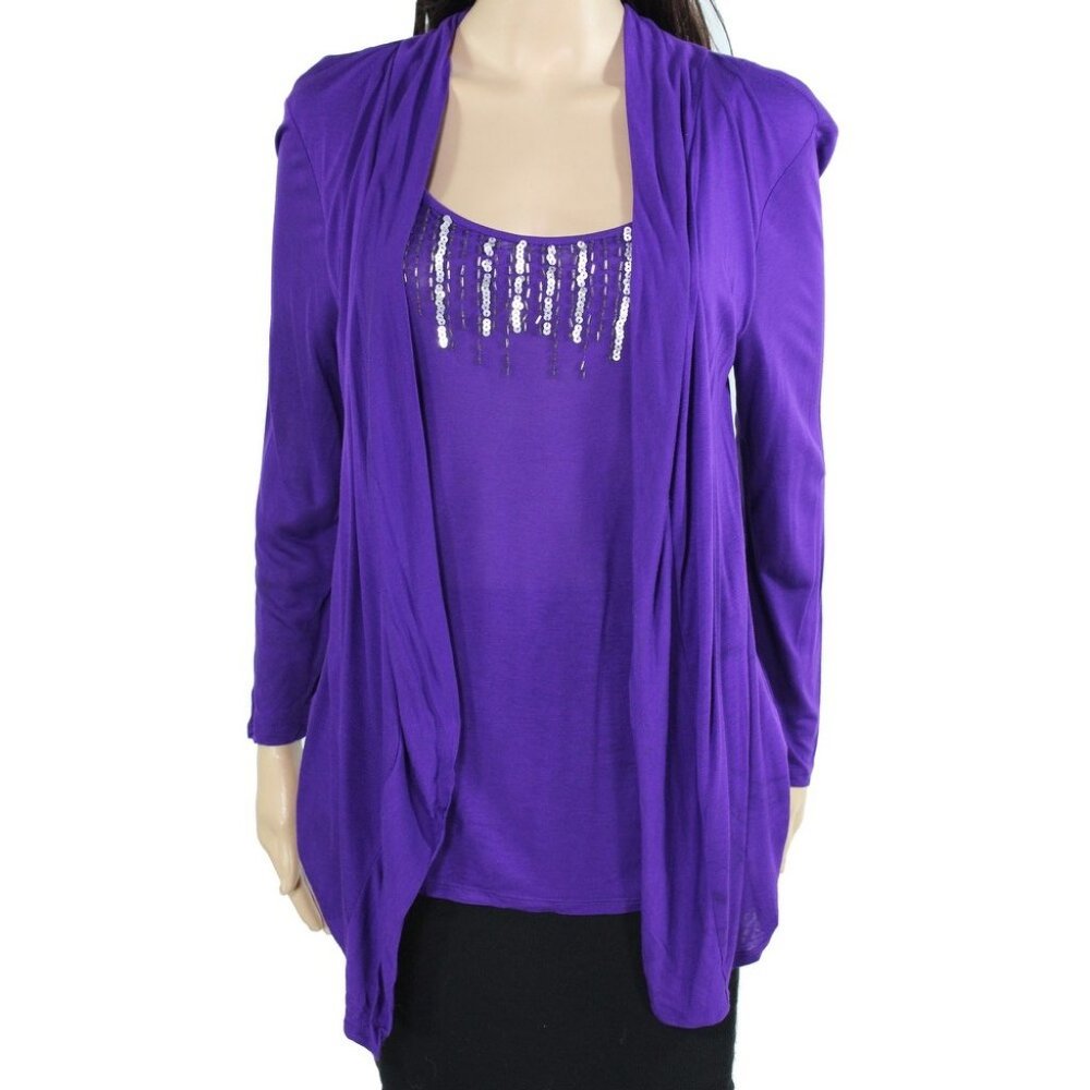 Cable & Gauge Womens Top Beaded Plum Cardigan